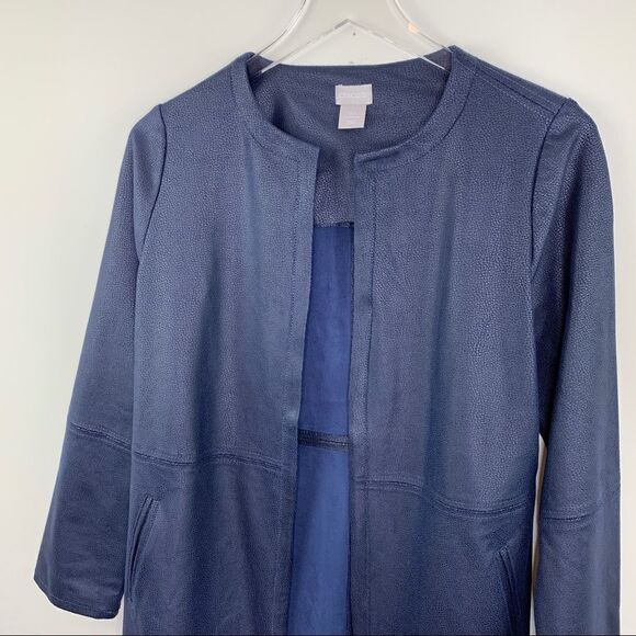 Chico’s Navy Vegan Leather/Suede Jacket Topper XS/2 - Picture 2 of 15